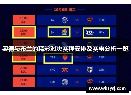奥德与布兰的精彩对决赛程安排及赛事分析一览